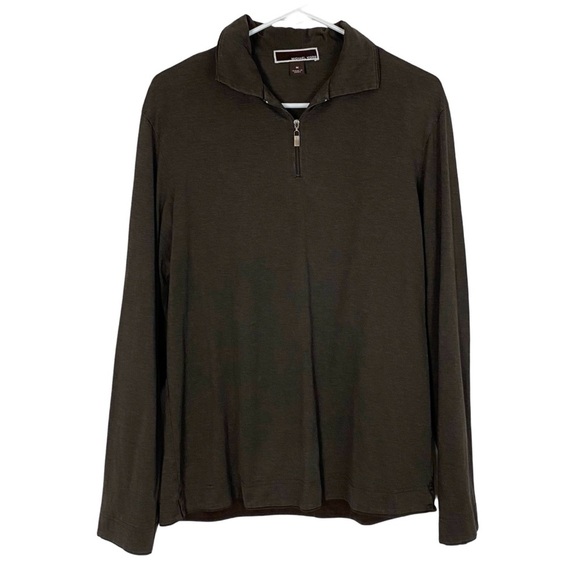Michael Kors Mens 1/4 Zip Shirt Medium Long Sleeve Brown Pullover T-shirt Polo - Picture 1 of 9